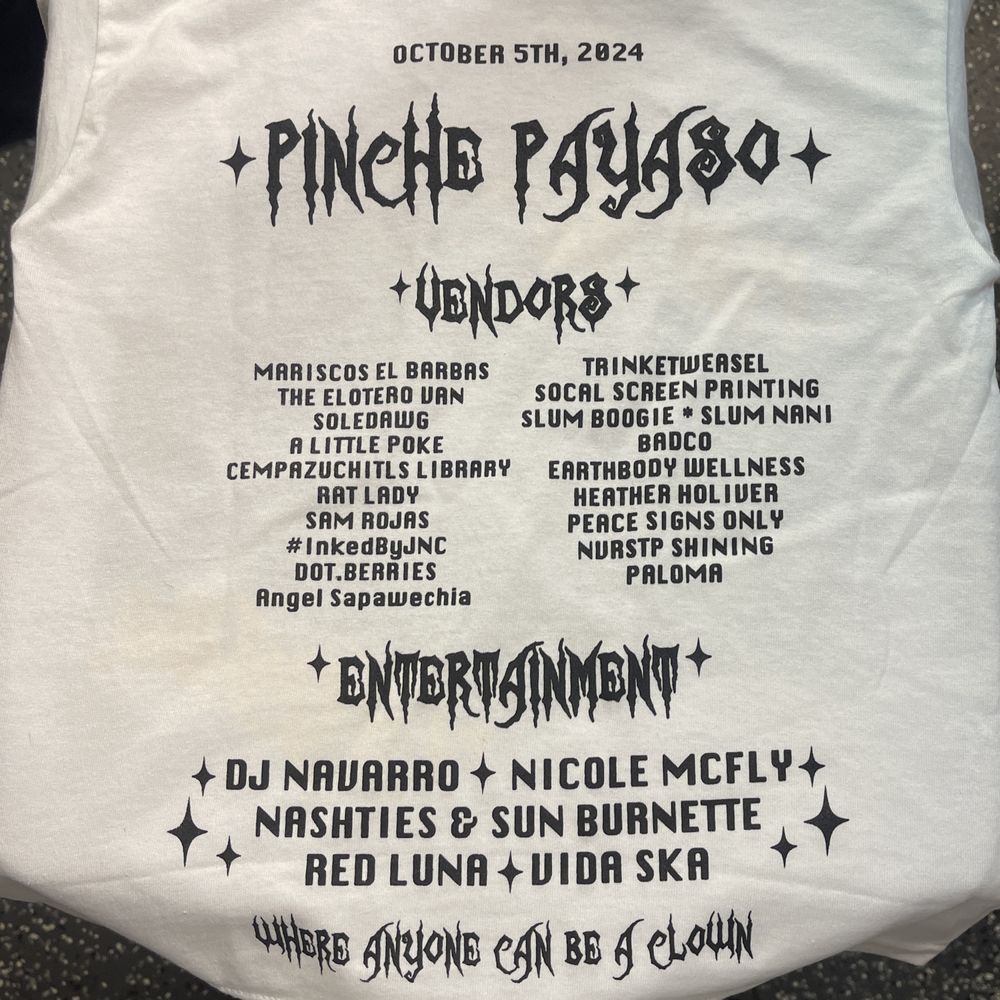 Event shirt back with full vendor and entertainment lineup in black type